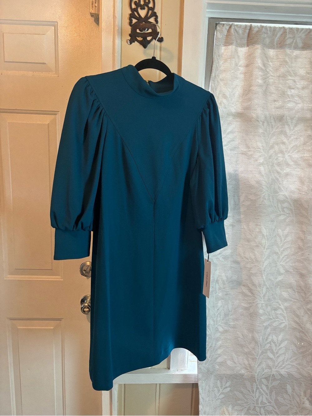 Calvin Klein Teal Long-Sleeve Puff-Sleeve Dress NWT